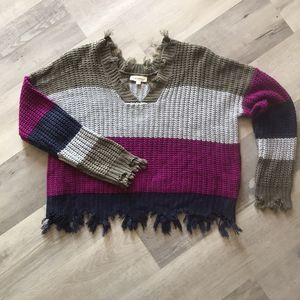 ee: some thick knit distressed oversized Small/Medium sweater block stripe boho